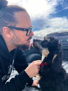Jonathan Davis and his dog Dante.