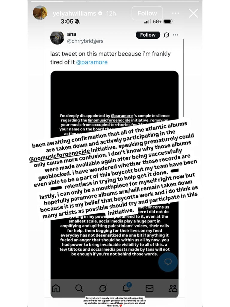 Hayley Williams - Paramore - Tweet - 2025