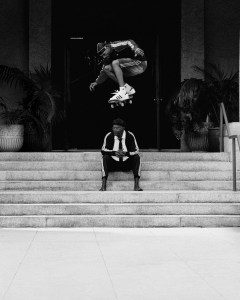 Tyshawn Jones jumping over Samuel L. Jackson in adidas Superstar campaign